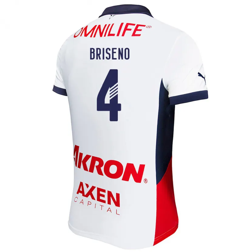 Danxen Niño Camiseta Antonio Briseño #4 Blanco Rojo Azul 2ª Equipación 2024/25 La Camisa