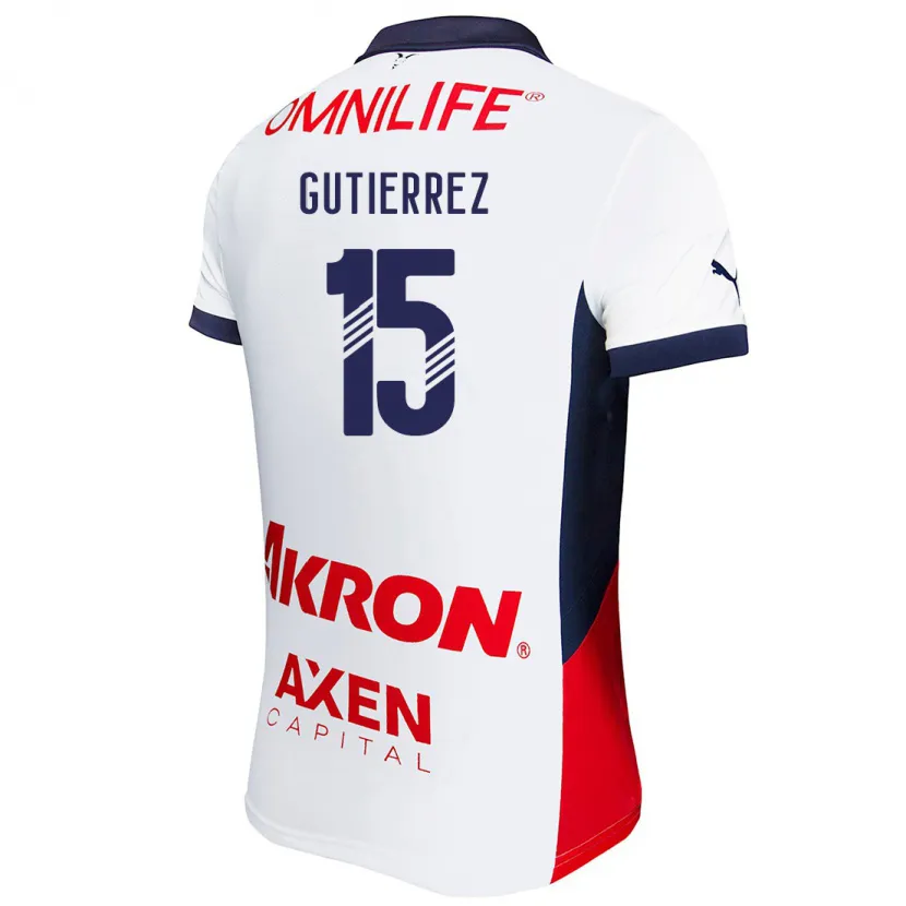 Danxen Niño Camiseta Érick Gutiérrez #15 Blanco Rojo Azul 2ª Equipación 2024/25 La Camisa