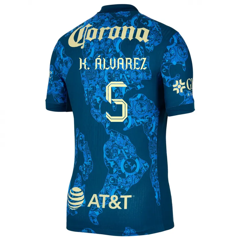 Danxen Niño Camiseta Kevin Álvarez #5 Azul Amarillo 2ª Equipación 2024/25 La Camisa