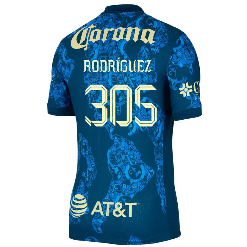 Danxen Niño Camiseta Bryan Rodríguez #305 Azul Amarillo 2ª Equipación 2024/25 La Camisa