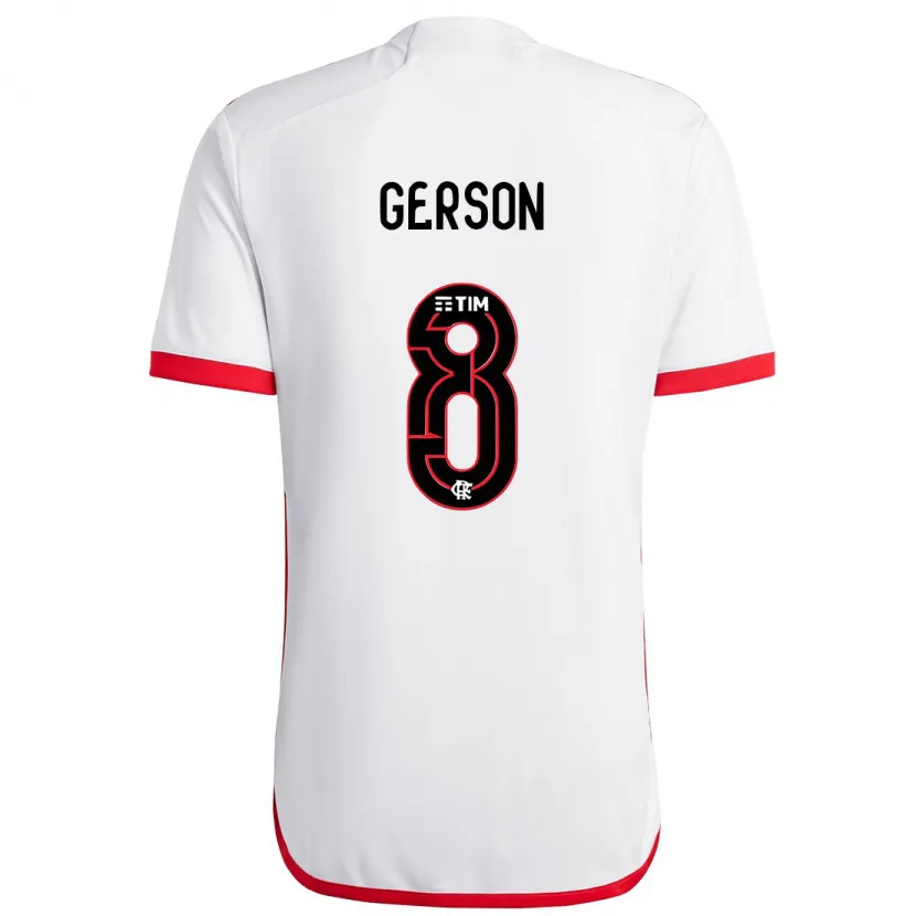 Danxen Niño Camiseta Gerson #8 Blanco Rojo 2ª Equipación 2024/25 La Camisa