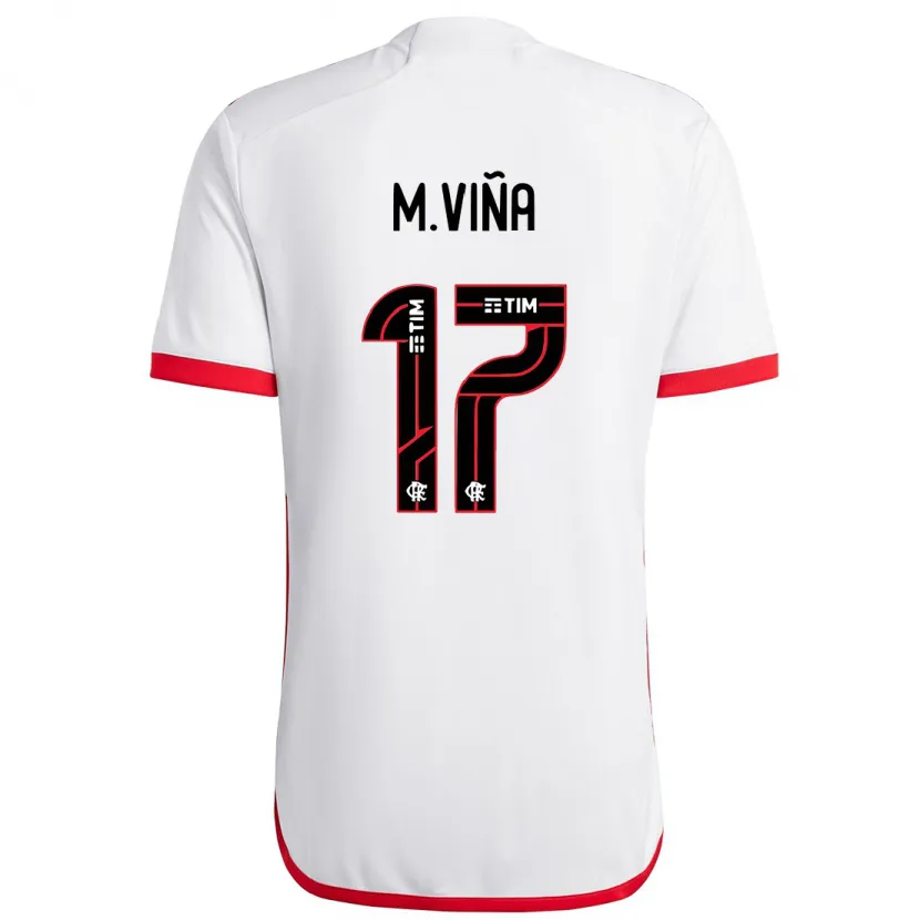 Danxen Niño Camiseta Matías Viña #17 Blanco Rojo 2ª Equipación 2024/25 La Camisa