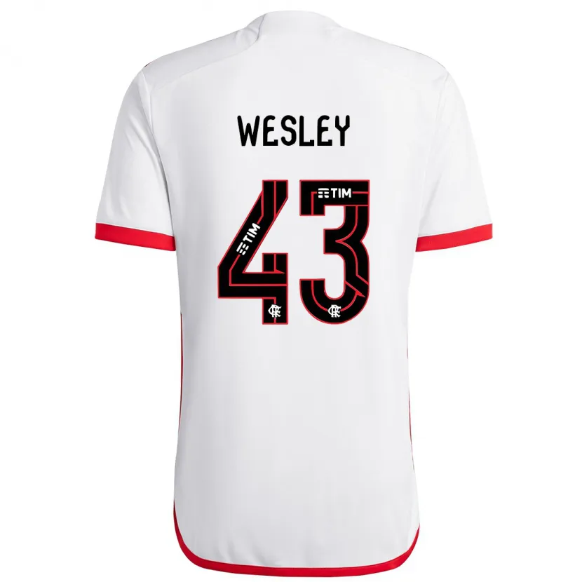 Danxen Niño Camiseta Wesley #43 Blanco Rojo 2ª Equipación 2024/25 La Camisa