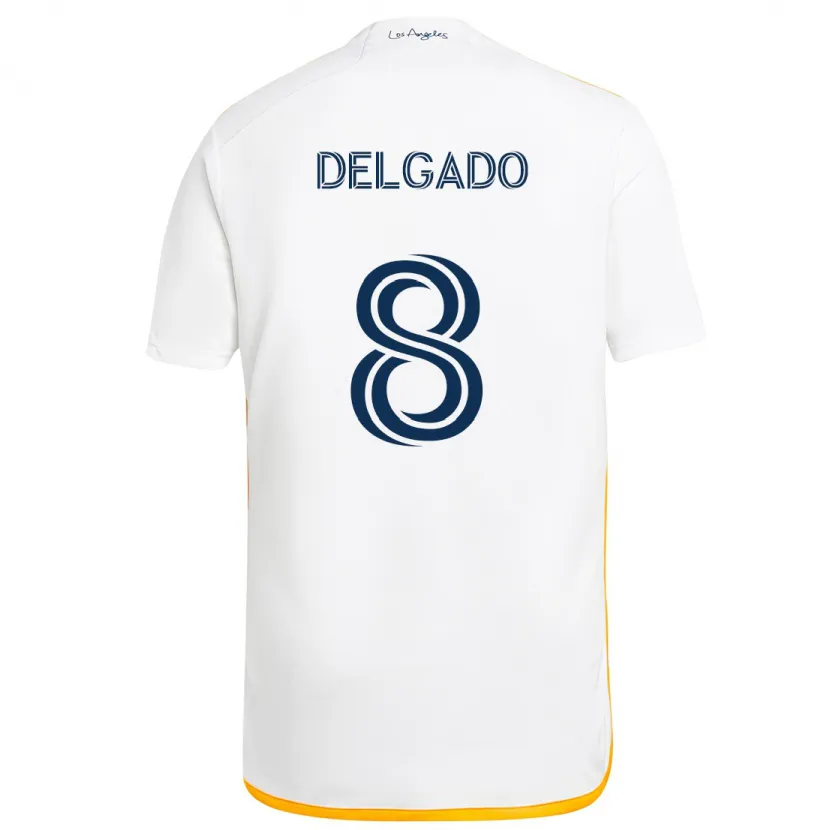 Danxen Hombre Camiseta Mark Delgado #8 Blanco Amarillo 1ª Equipación 2024/25 La Camisa