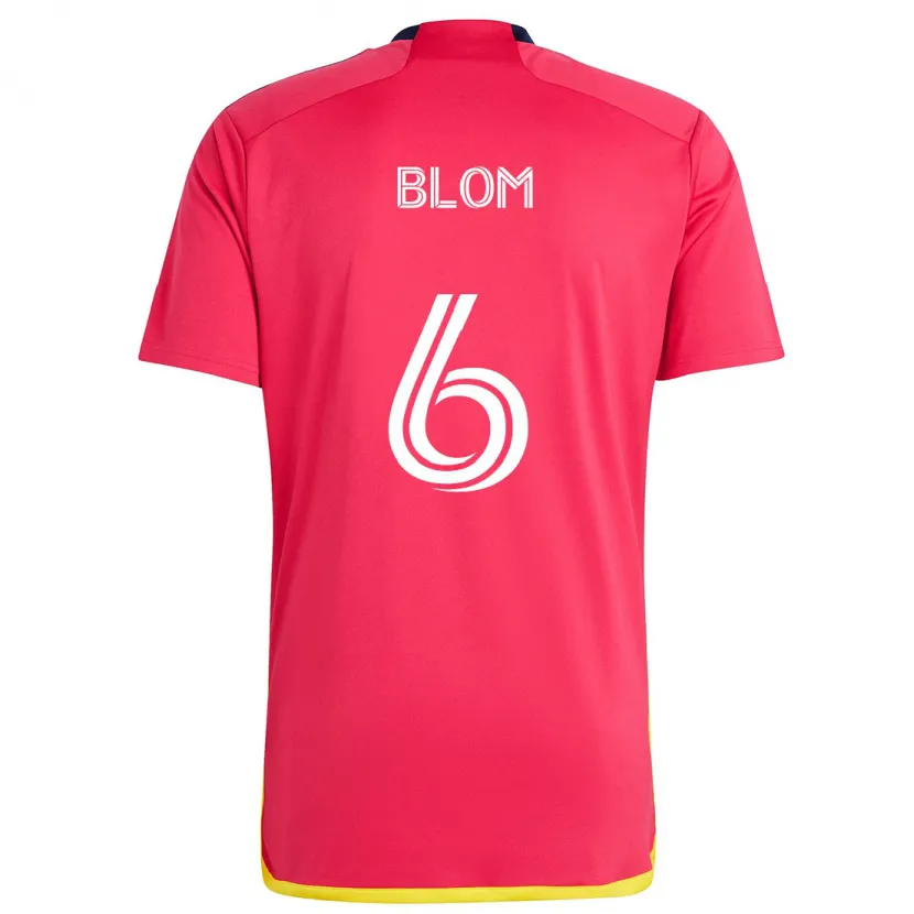 Danxen Hombre Camiseta Njabulo Blom #6 Rojo Azul 1ª Equipación 2024/25 La Camisa