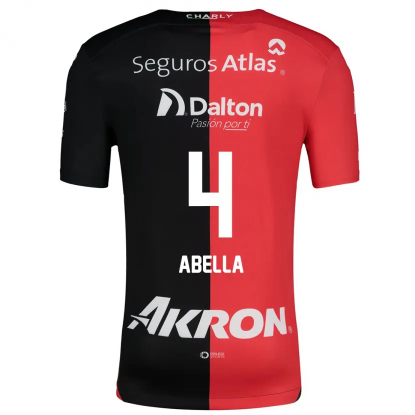 Danxen Hombre Camiseta José Abella #4 Negro Rojo 1ª Equipación 2024/25 La Camisa