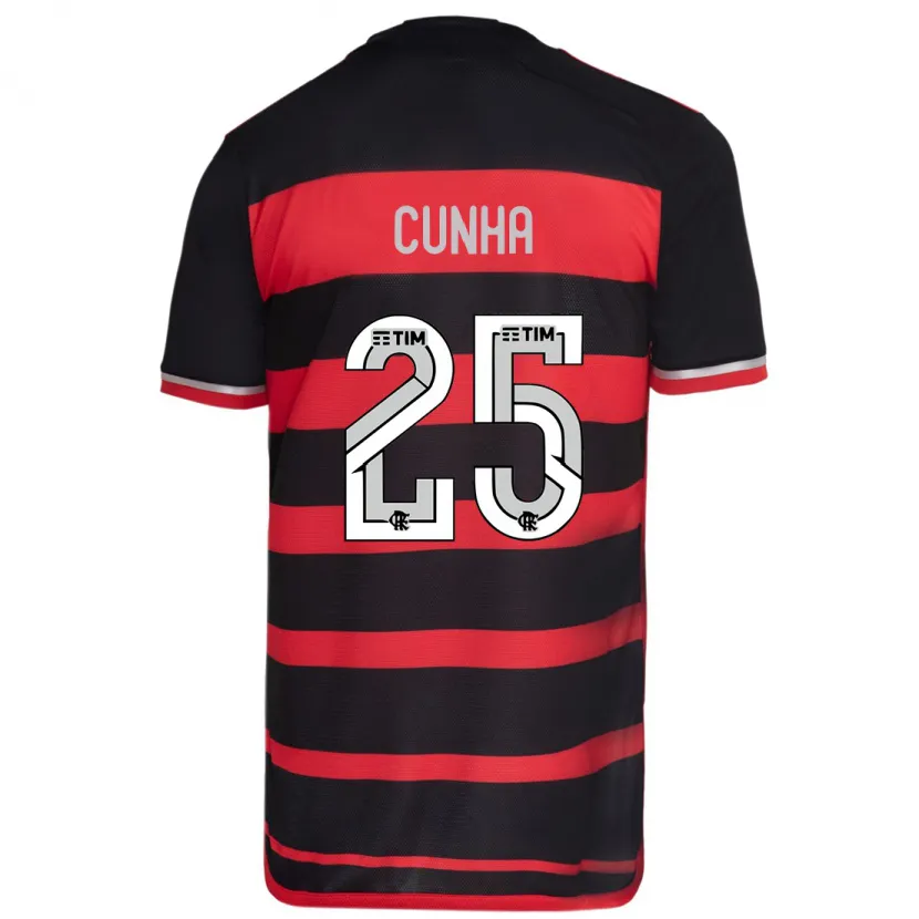 Danxen Hombre Camiseta Matheus Cunha #25 Negro Rojo 1ª Equipación 2024/25 La Camisa