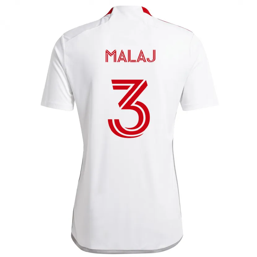 Danxen Hombre Camiseta Albert Malaj #3 Blanco Rojo 2ª Equipación 2024/25 La Camisa