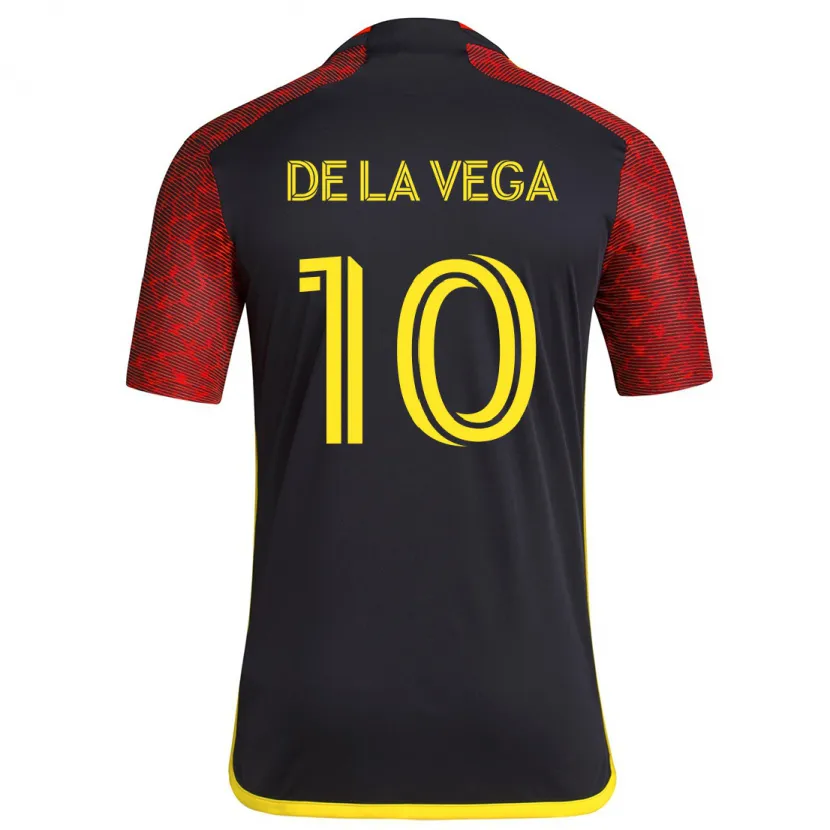 Danxen Hombre Camiseta Pedro De La Vega #10 Negro Rojo 2ª Equipación 2024/25 La Camisa