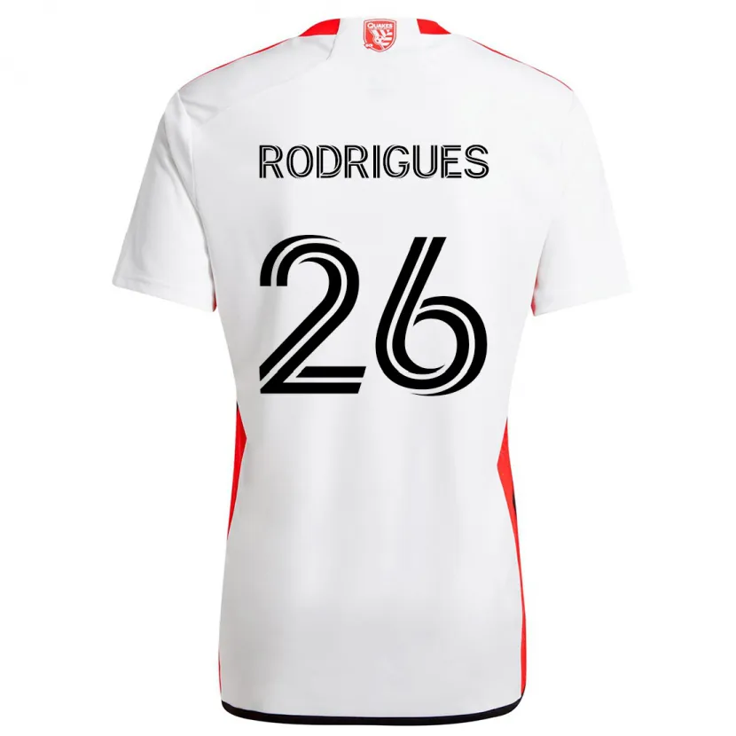 Danxen Hombre Camiseta Rodrigues #26 Blanco Rojo 2ª Equipación 2024/25 La Camisa