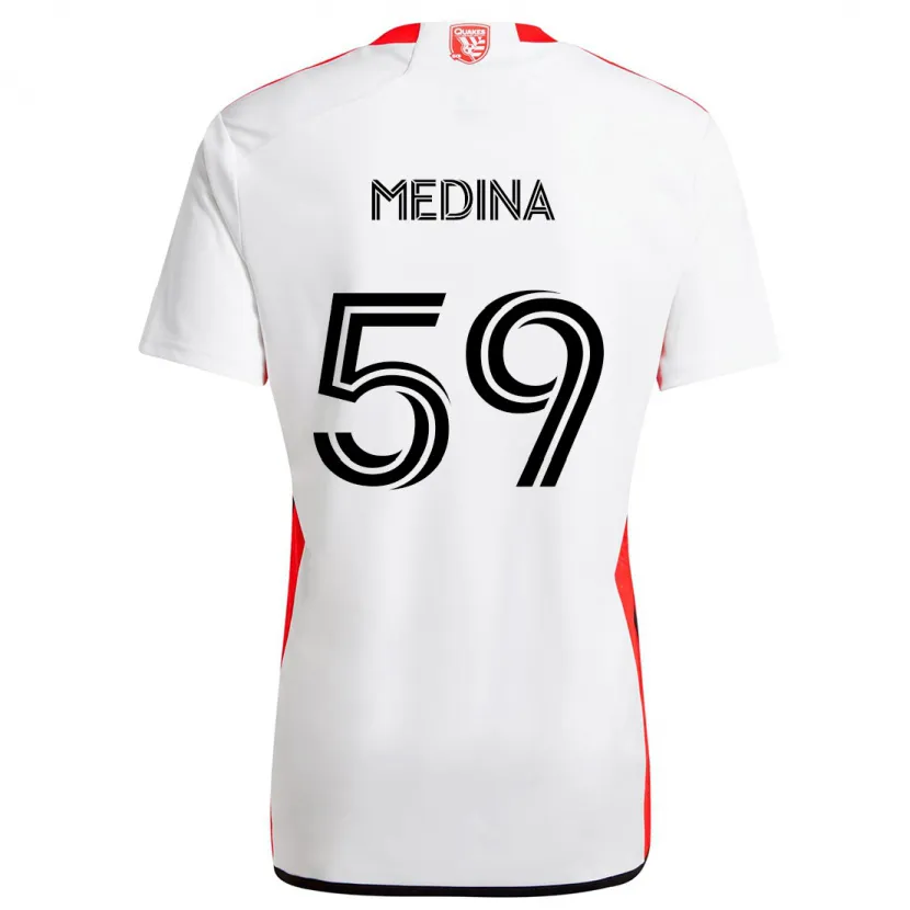 Danxen Hombre Camiseta Cruz Medina #59 Blanco Rojo 2ª Equipación 2024/25 La Camisa