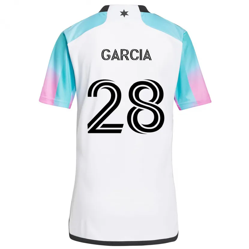 Danxen Hombre Camiseta Mender García #28 Blanco Azul Negro 2ª Equipación 2024/25 La Camisa