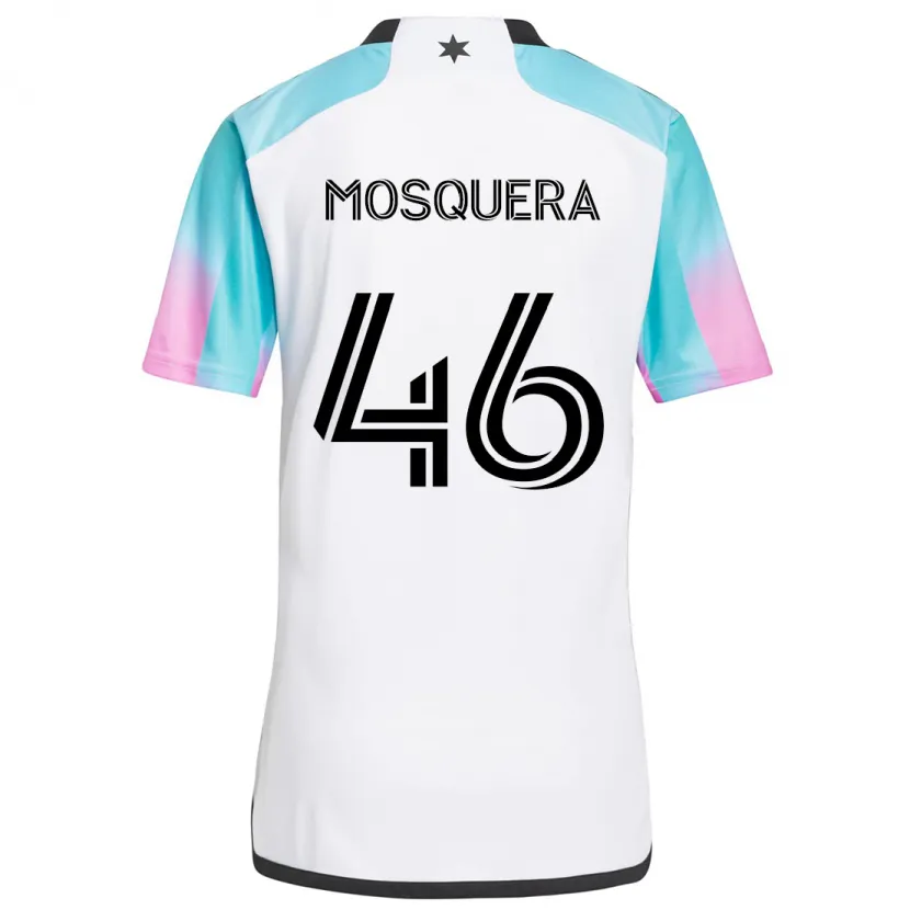 Danxen Hombre Camiseta Juan Camilo Mosquera #46 Blanco Azul Negro 2ª Equipación 2024/25 La Camisa