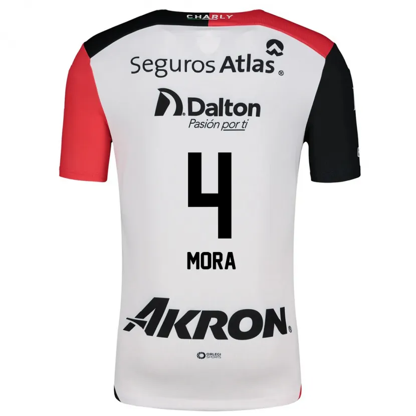 Danxen Hombre Camiseta Adrián Mora #4 Blanco Rojo Negro 2ª Equipación 2024/25 La Camisa