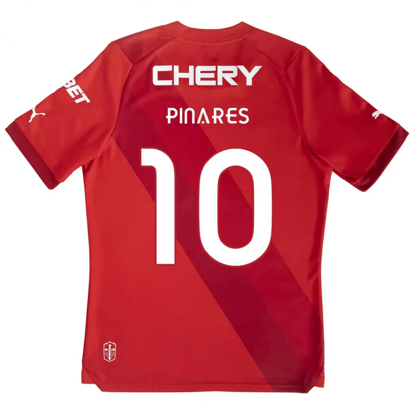 Danxen Hombre Camiseta César Pinares #10 Rojo Blanco 2ª Equipación 2024/25 La Camisa