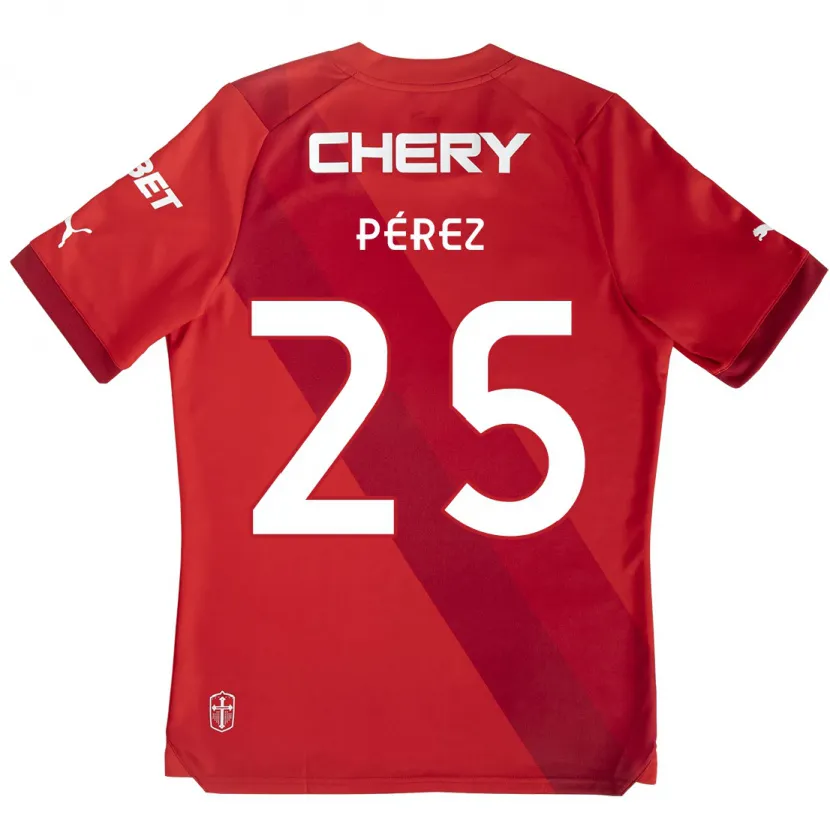 Danxen Hombre Camiseta Sebastián Pérez #25 Rojo Blanco 2ª Equipación 2024/25 La Camisa