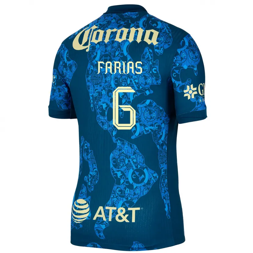 Danxen Hombre Camiseta Janelly Farias #6 Azul Amarillo 2ª Equipación 2024/25 La Camisa