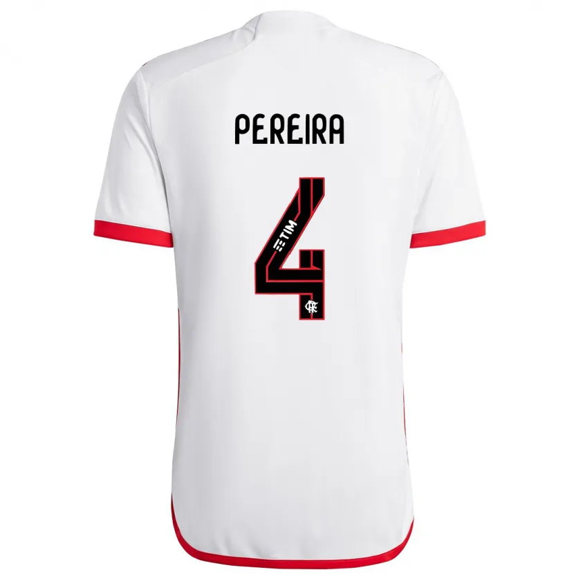 Danxen Hombre Camiseta Léo Pereira #4 Blanco Rojo 2ª Equipación 2024/25 La Camisa