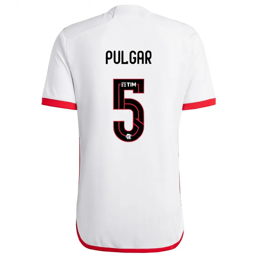 Danxen Hombre Camiseta Erick Pulgar #5 Blanco Rojo 2ª Equipación 2024/25 La Camisa