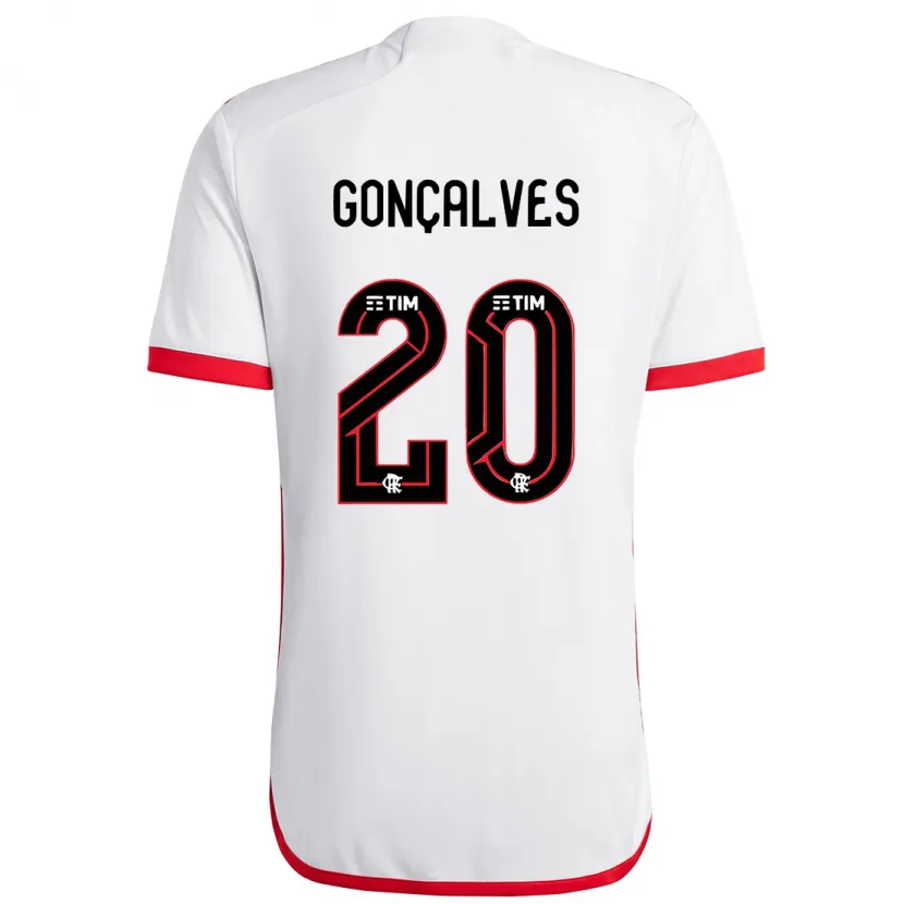 Danxen Hombre Camiseta Matheus Gonçalves #20 Blanco Rojo 2ª Equipación 2024/25 La Camisa