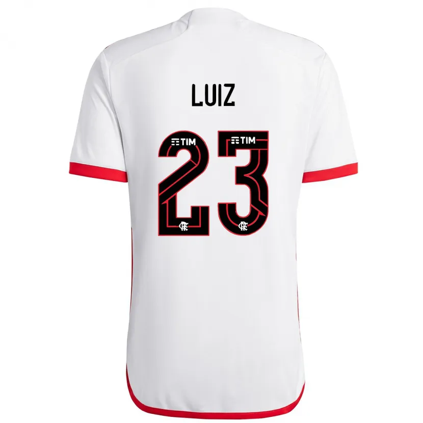 Danxen Hombre Camiseta David Luiz #23 Blanco Rojo 2ª Equipación 2024/25 La Camisa