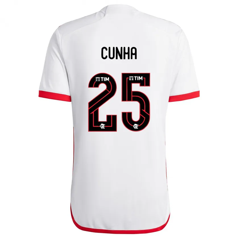 Danxen Hombre Camiseta Matheus Cunha #25 Blanco Rojo 2ª Equipación 2024/25 La Camisa