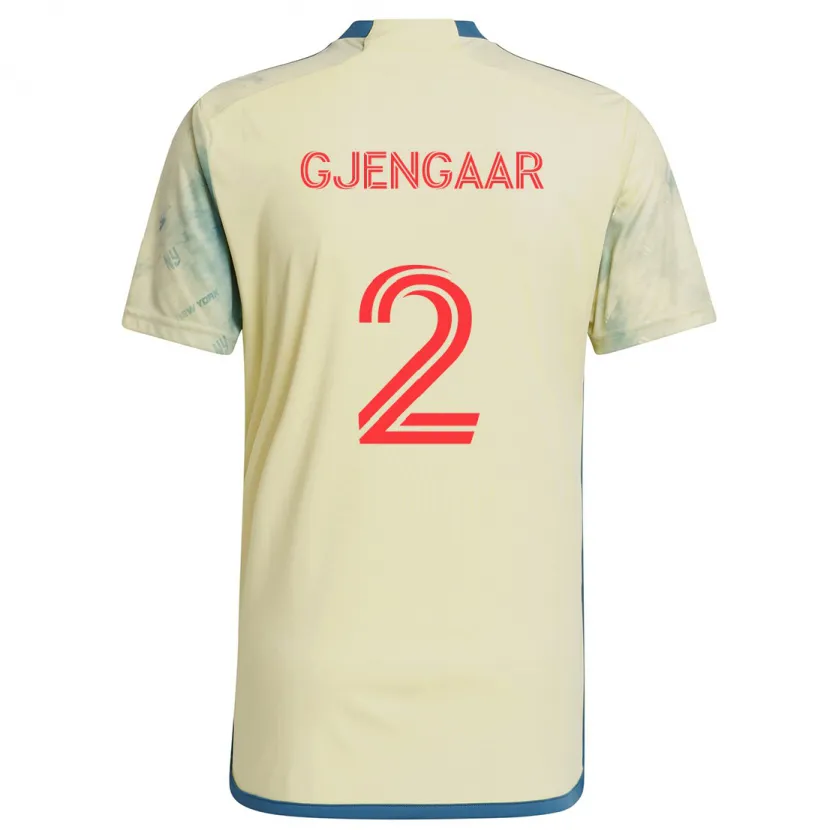 Danxen Mujer Camiseta Dennis Gjengaar #2 Amarillo Rojo Azul 1ª Equipación 2024/25 La Camisa