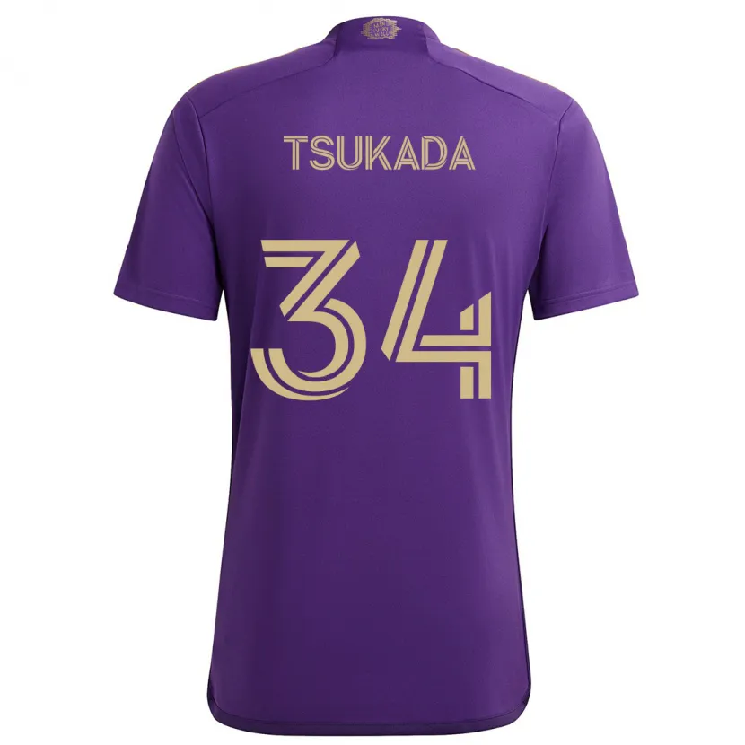 Danxen Mujer Camiseta Yutaro Tsukada #34 Púrpura Amarillo 1ª Equipación 2024/25 La Camisa