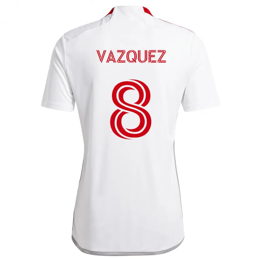 Danxen Mujer Camiseta Víctor Vázquez #8 Blanco Rojo 2ª Equipación 2024/25 La Camisa