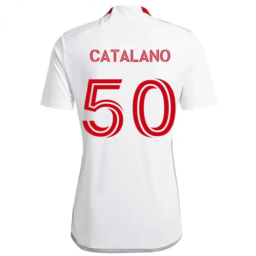 Danxen Mujer Camiseta Gianluca Catalano #50 Blanco Rojo 2ª Equipación 2024/25 La Camisa