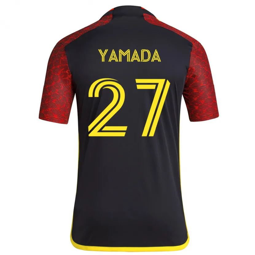 Danxen Mujer Camiseta Hikari Yamada #27 Negro Rojo 2ª Equipación 2024/25 La Camisa