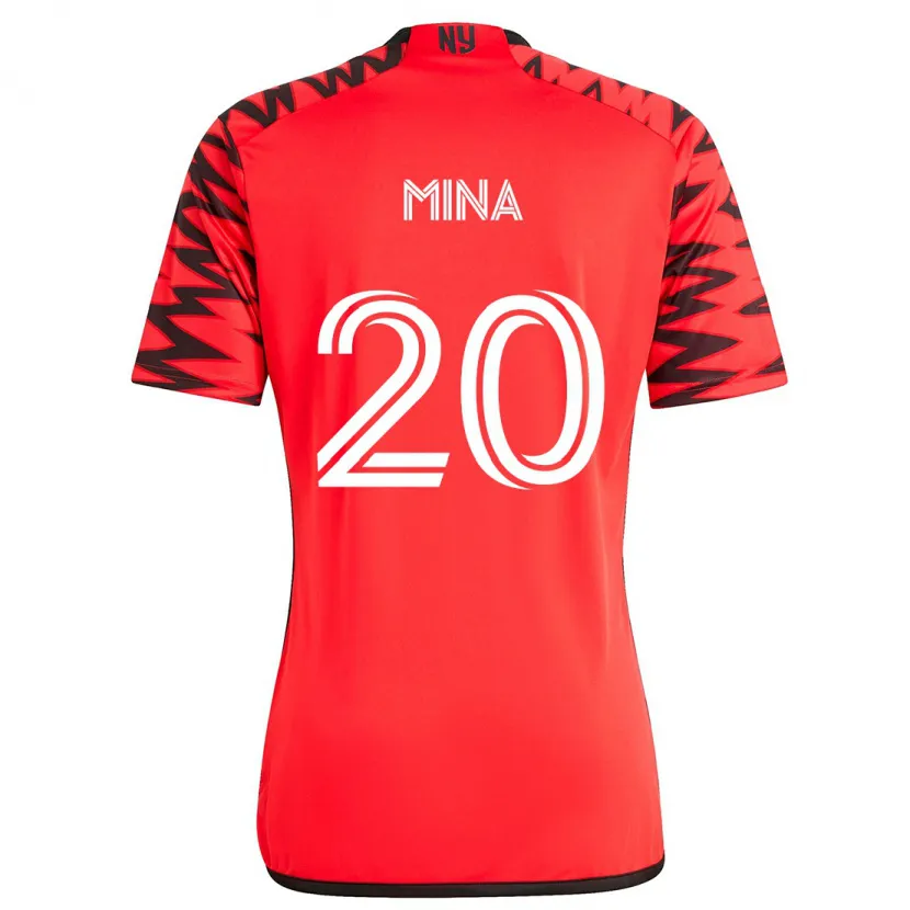 Danxen Mujer Camiseta Juan Mina #20 Rojo Negro Blanco 2ª Equipación 2024/25 La Camisa