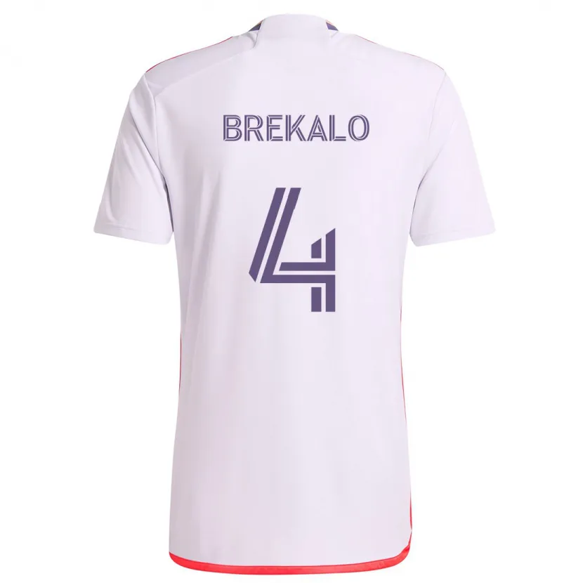 Danxen Mujer Camiseta David Brekalo #4 Blanco Rojo Púrpura 2ª Equipación 2024/25 La Camisa