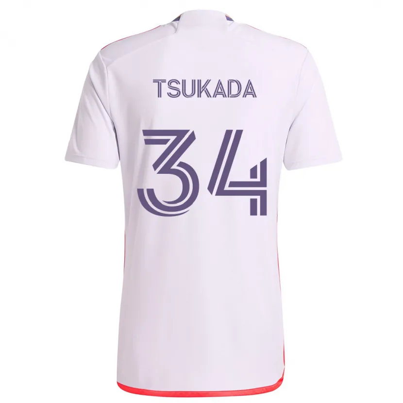 Danxen Mujer Camiseta Yutaro Tsukada #34 Blanco Rojo Púrpura 2ª Equipación 2024/25 La Camisa