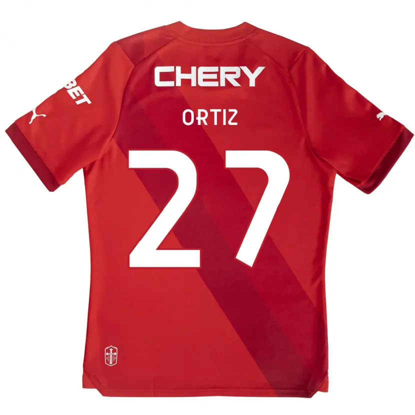 Danxen Mujer Camiseta Jorge Ortiz #27 Rojo Blanco 2ª Equipación 2024/25 La Camisa