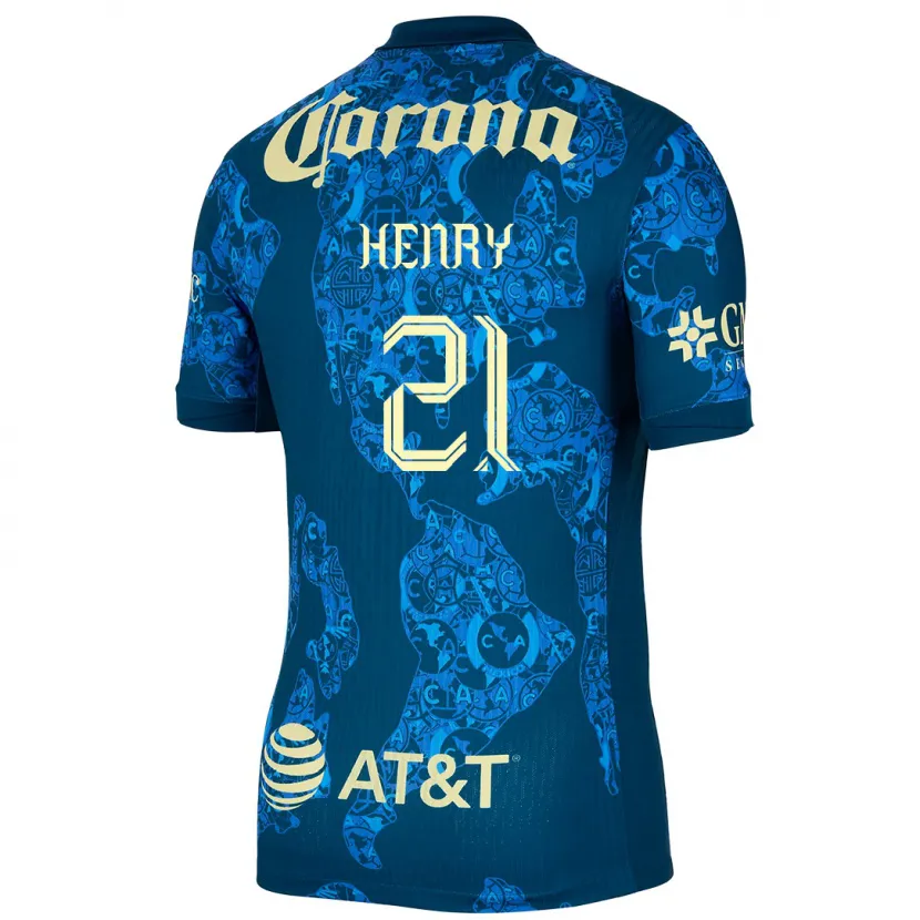 Danxen Mujer Camiseta Henry Martín #21 Azul Amarillo 2ª Equipación 2024/25 La Camisa