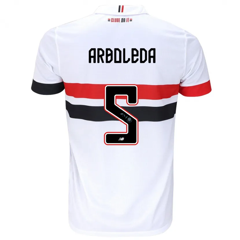 Danxen Niño Camiseta Robert Arboleda #5 Blanco Rojo Negro 1ª Equipación 2024/25 La Camisa