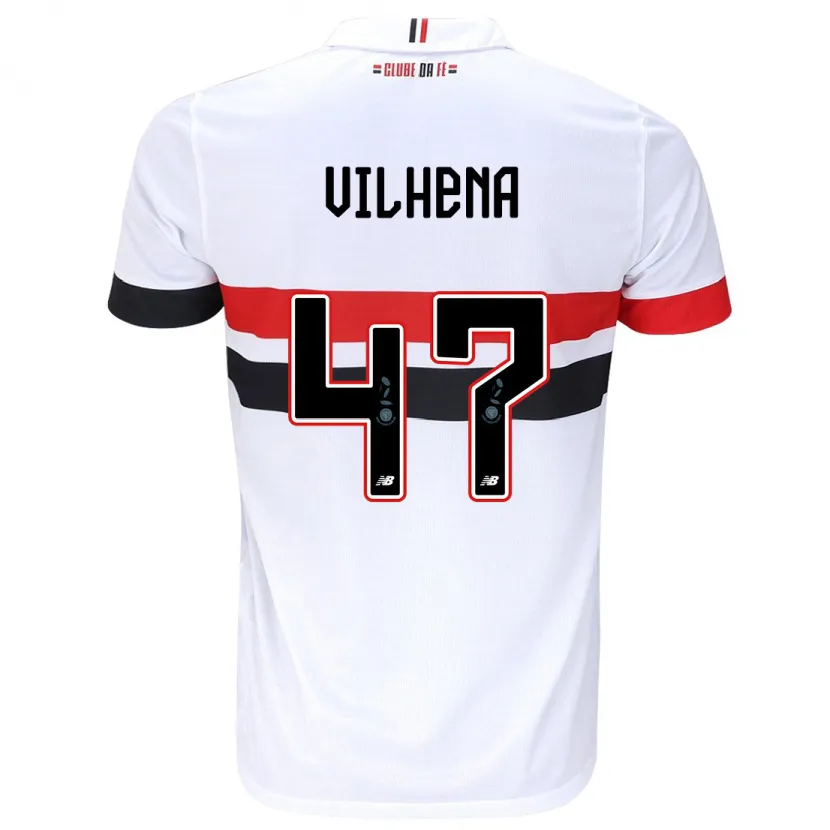 Danxen Niño Camiseta Pedro Vilhena #47 Blanco Rojo Negro 1ª Equipación 2024/25 La Camisa