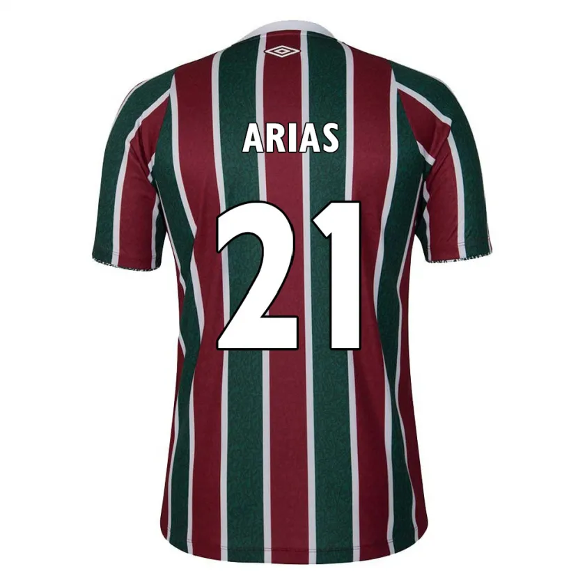 Danxen Niño Camiseta Jhon Arias #21 Verde Granate Blanco 1ª Equipación 2024/25 La Camisa