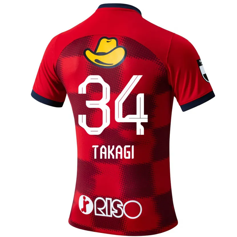 Danxen Niño Camiseta Haruto Takagi #34 Rojo Azul Blanco 1ª Equipación 2024/25 La Camisa