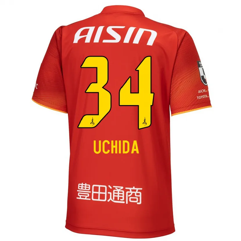 Danxen Niño Camiseta Takuya Uchida #34 Rojo Blanco Amarillo 1ª Equipación 2024/25 La Camisa