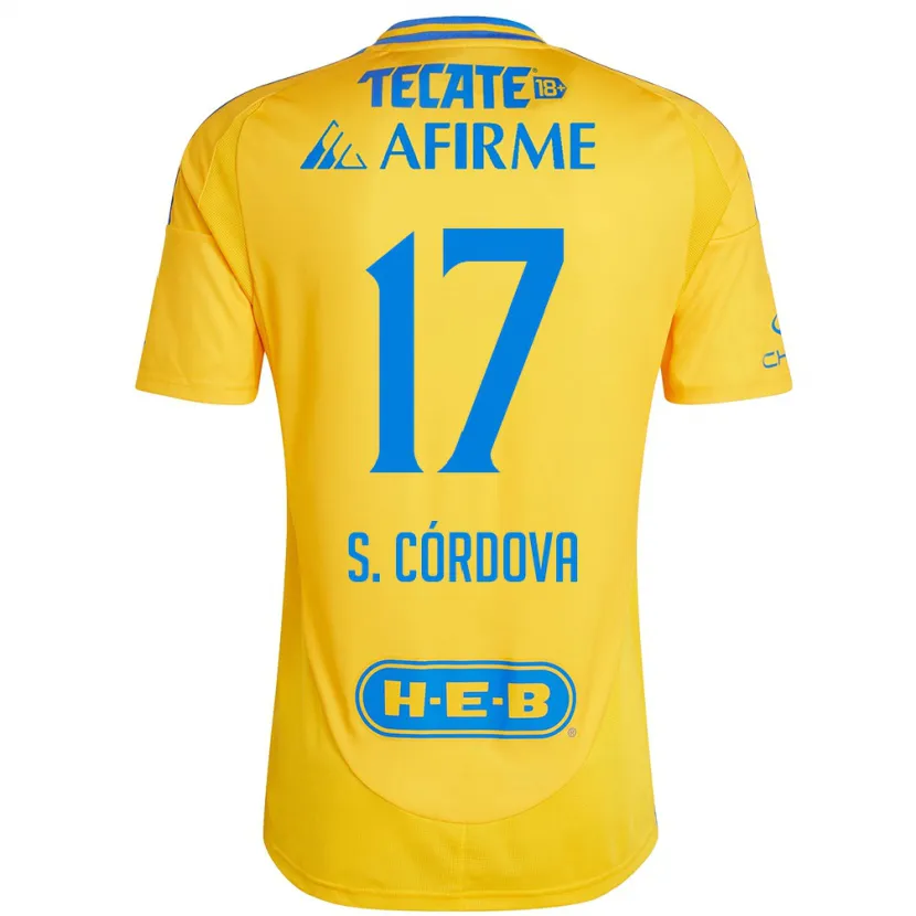 Danxen Niño Camiseta Sebastián Córdova #17 Oro Amarillo 1ª Equipación 2024/25 La Camisa