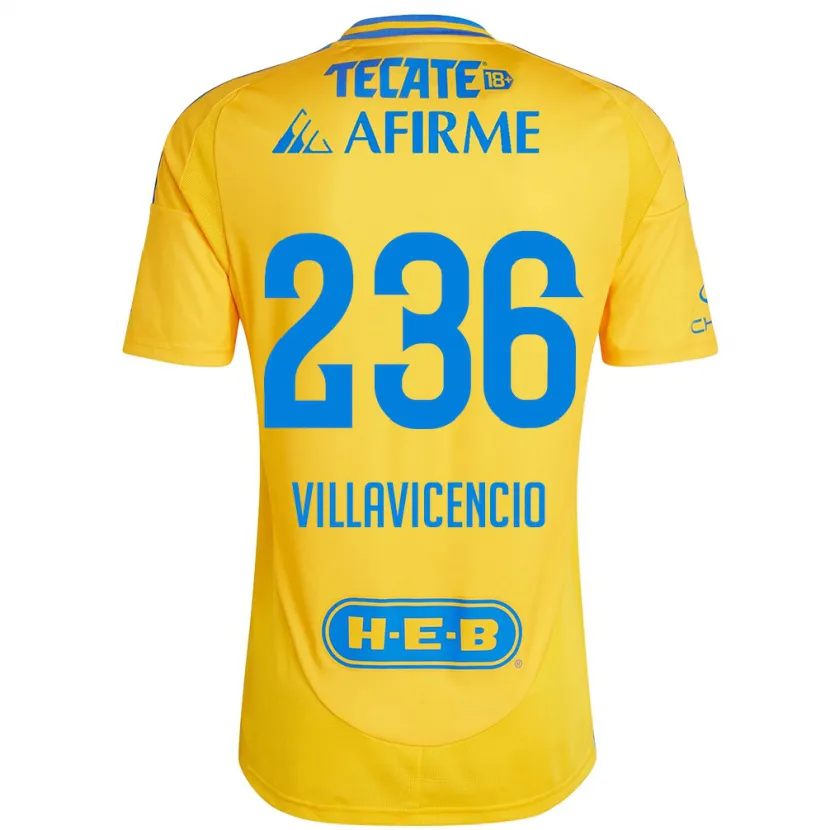 Danxen Niño Camiseta Edgar Villavicencio #236 Oro Amarillo 1ª Equipación 2024/25 La Camisa