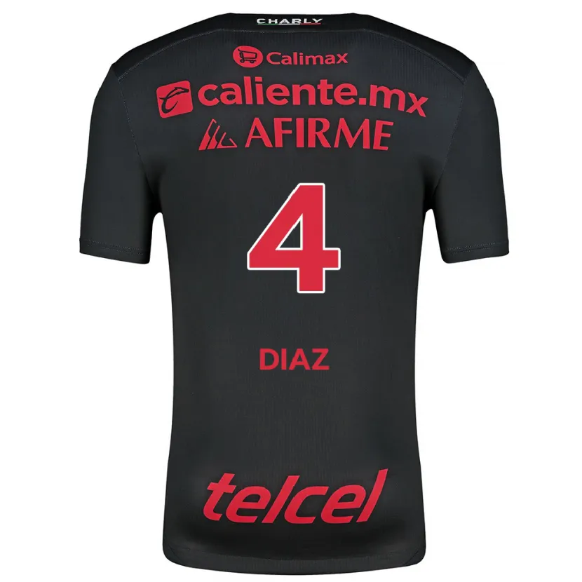 Danxen Niño Camiseta Nicolás Díaz #4 Negro Rojo 1ª Equipación 2024/25 La Camisa