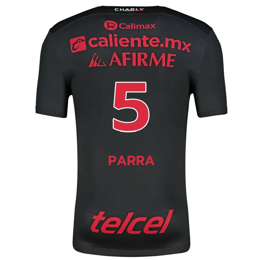 Danxen Niño Camiseta Rodrigo Parra #5 Negro Rojo 1ª Equipación 2024/25 La Camisa