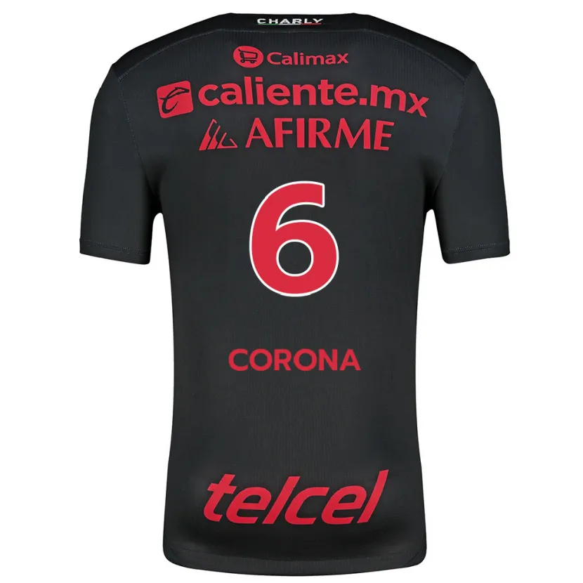 Danxen Niño Camiseta Joe Corona #6 Negro Rojo 1ª Equipación 2024/25 La Camisa