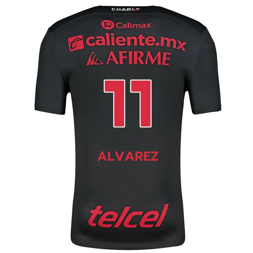 Danxen Niño Camiseta Efraín Álvarez #11 Negro Rojo 1ª Equipación 2024/25 La Camisa