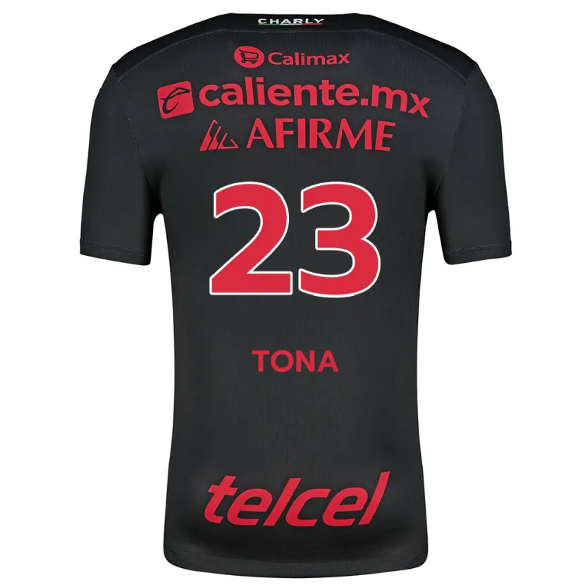 Danxen Niño Camiseta Iván Tona #23 Negro Rojo 1ª Equipación 2024/25 La Camisa