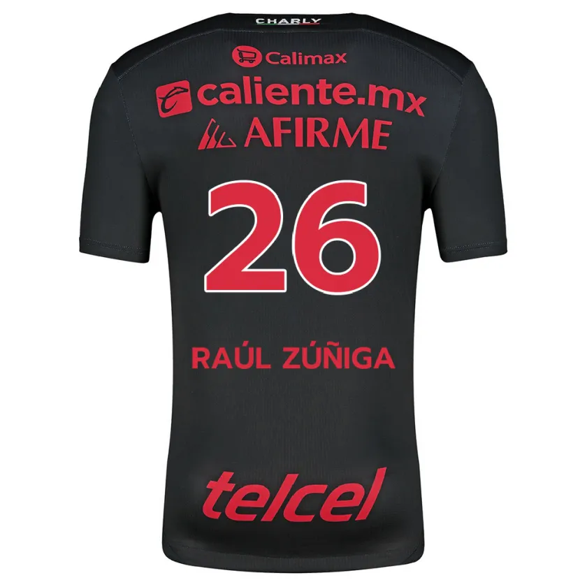 Danxen Niño Camiseta José Raúl Zúñiga #26 Negro Rojo 1ª Equipación 2024/25 La Camisa