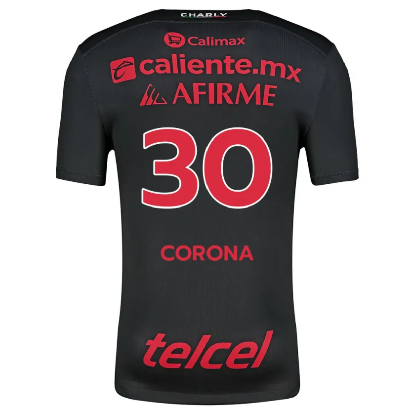 Danxen Niño Camiseta Jesús Corona #30 Negro Rojo 1ª Equipación 2024/25 La Camisa